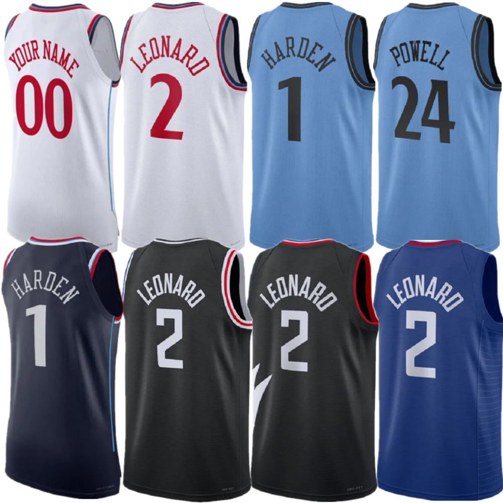 Custom Basketball Leonard Harden Mann Hyland Powell Christie Jones Jr. Bamba Dunn Porter Jr. Zubac Batum Jones jerseys
