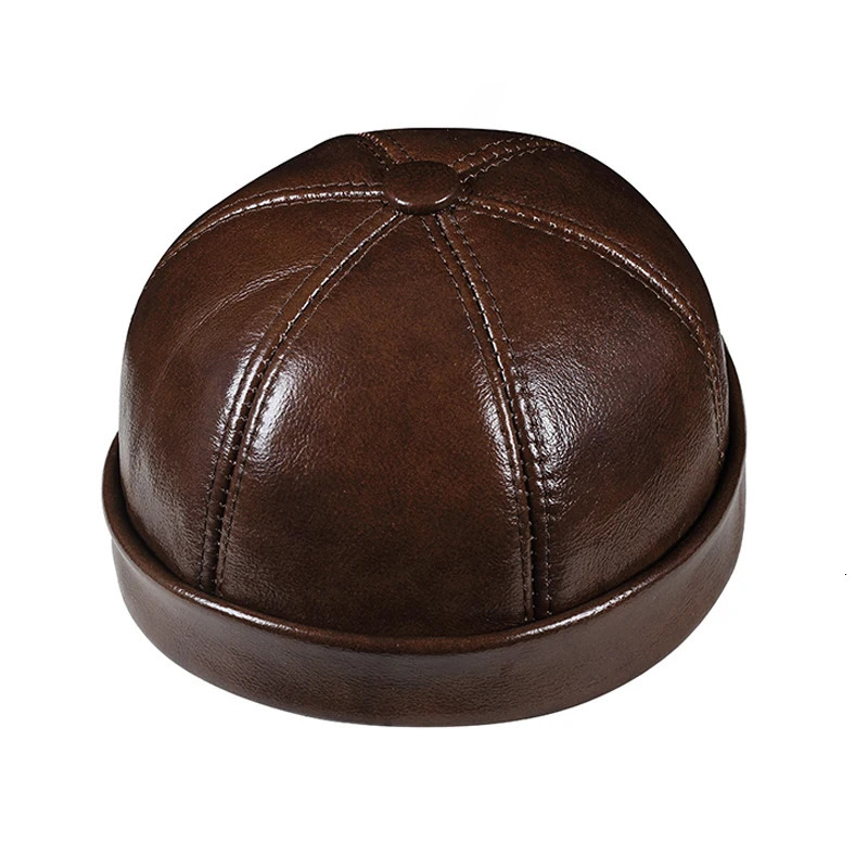 SpringWinter Women Genuine Leather Retro Watermelon Thin Beanie Hats Male Casual Caps Female BlackRed Boonie Hat Bonnet Mujer 241211