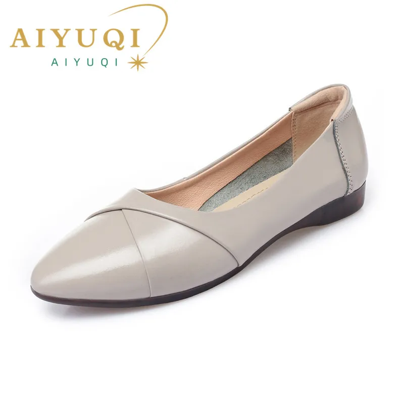 AIYUQI Autumn Women Flat Shoes Genuine Leather Comfortable Bottom Big Size Casual Loafers Mother Shoes