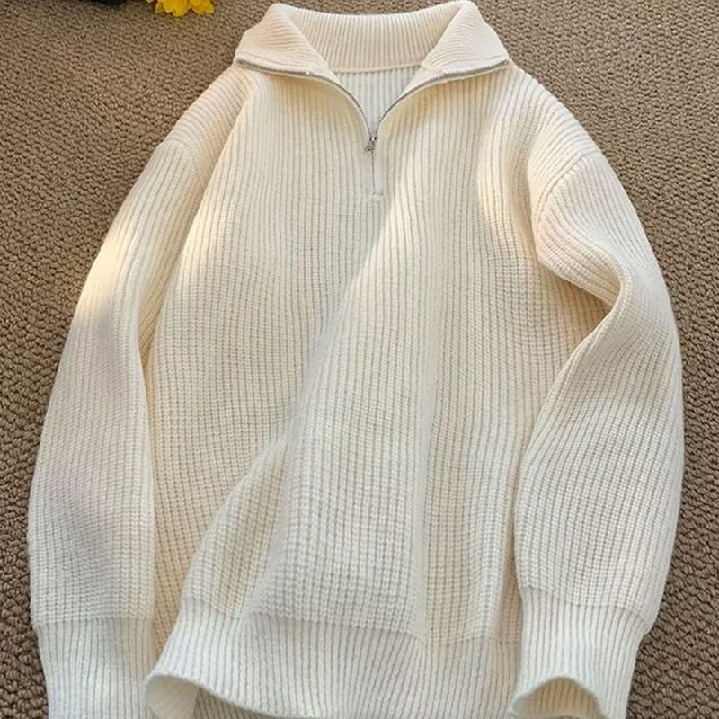 Half-high neck zipper pullover sweater men's autumn and winter Hong Kong style retro slouchy tops Japanese Department of matching couple knitwear