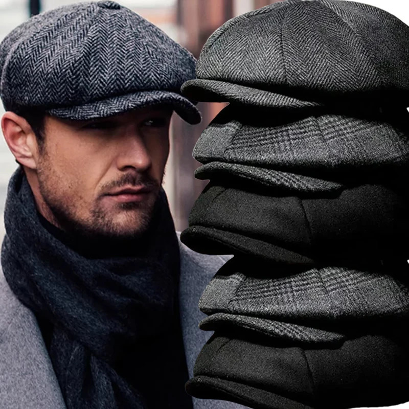 2024 mens classic hat retro coarse tweed y Blinders beret womens flat top 241210