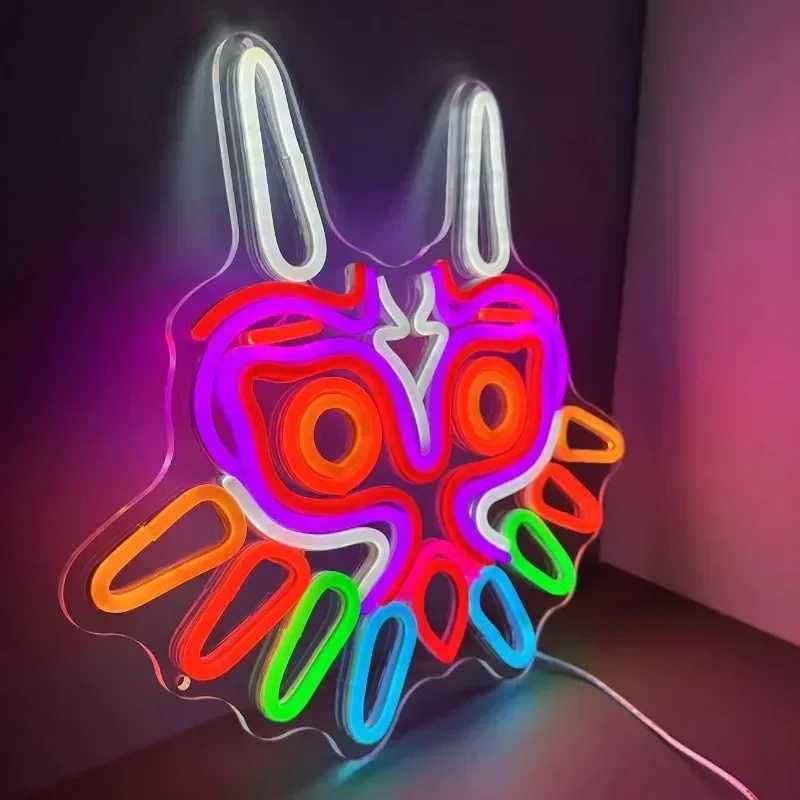 GGK Majoras Mask LED Sign LoZ Neon Lights Used for Room Wall Decoration Player Gifts Zelda Mask Game Room Decoration LED Neon Lights Used for Zelda Fa
