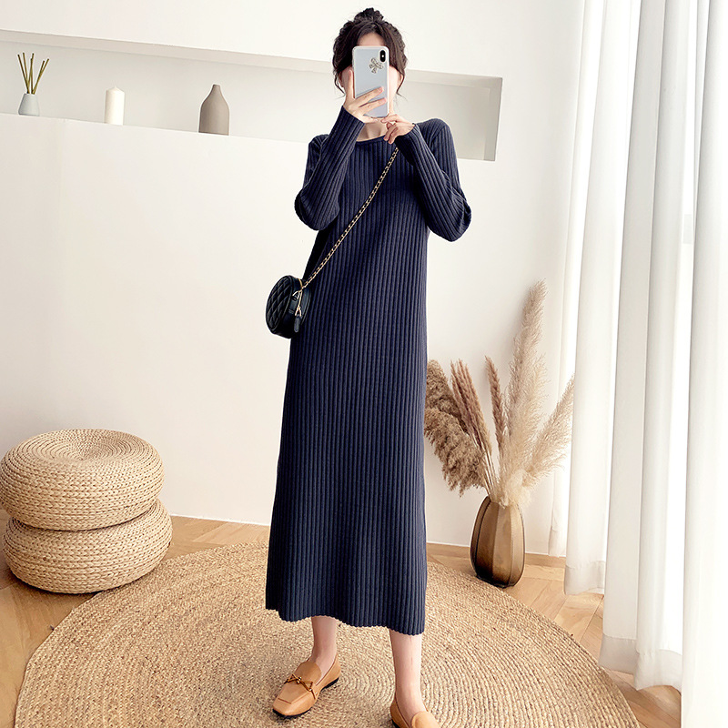 G11118Large size sweater dress for women autumn and winter new thick Korean loose bottom long knee-length knitted dress