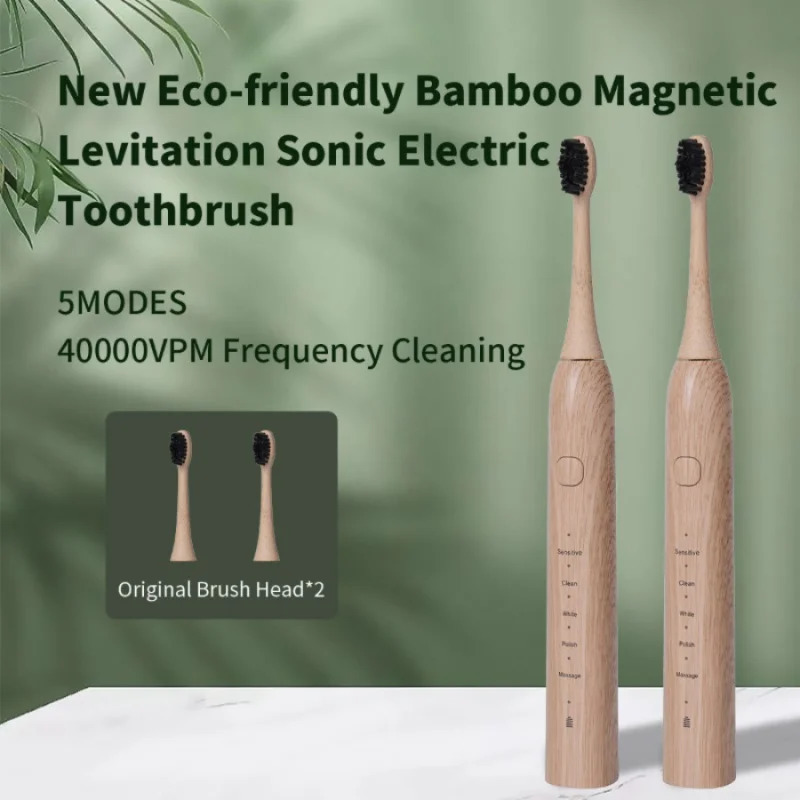 Environmentally friendly electric toothbrush bamboo brush head IPX7 circular DuPont soft bristle sonic health oral and dental cleaning gift 241209