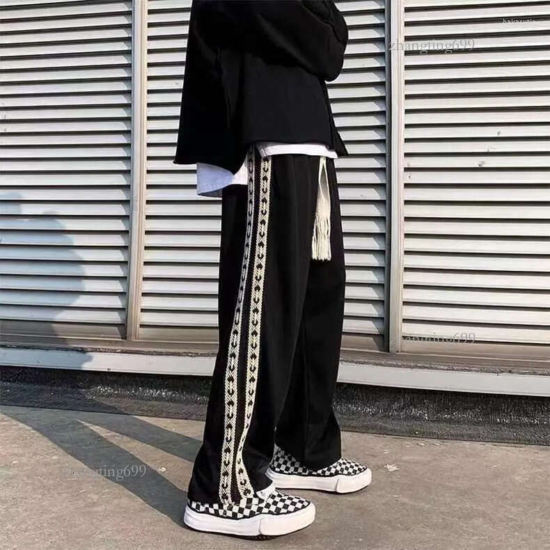 Men's Pants 2022 Men's Hip Hop Elastic Waist Casual Loose Green/white/black Joggers Sweatpants Fashion Webbing Decorate Trousers M-3XL