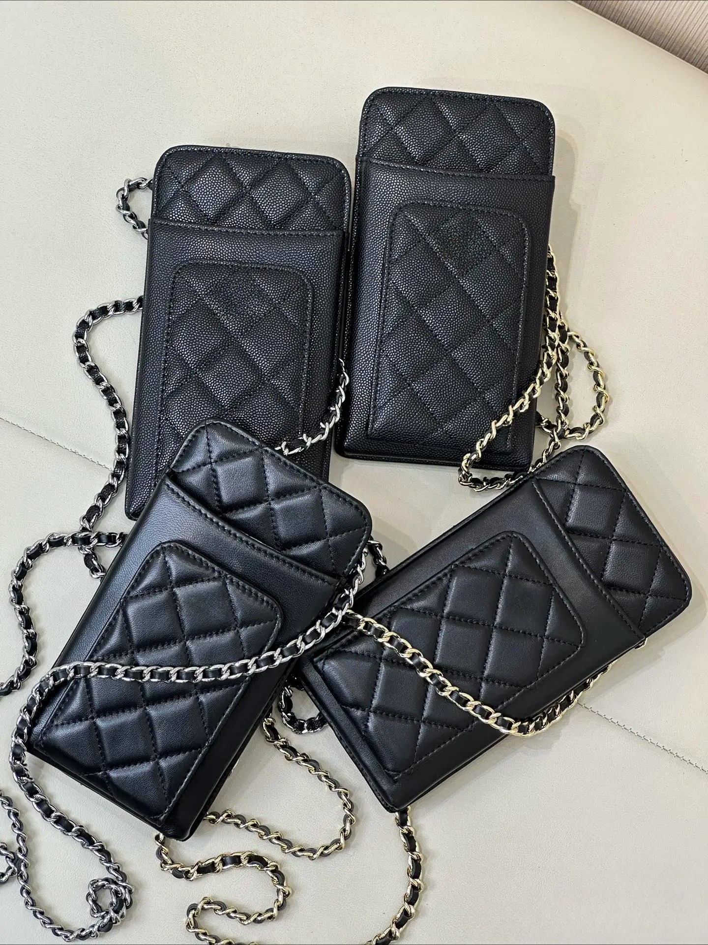 Genuine Leather Cellphone Bags Girl Plaid Chain Belt Crossbody Shoulder Bag Travel Mobile Phone Coin Money Zipper Pocket Purses Card Holders Designer Wallet 3000