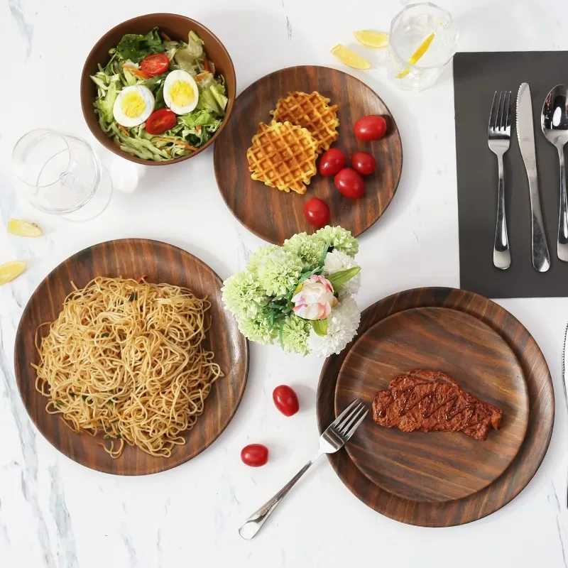 Dinnerware Sets Service for 6 Melamine Dinner Plates and Bowls Set 18-Piece Dishes Set (Red Black)XJ241209