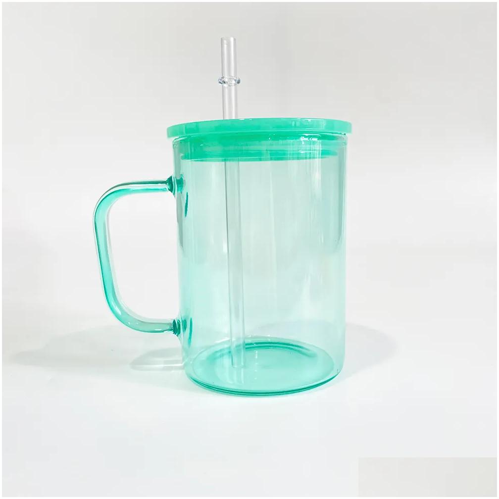 Warehouse Colorful Jelly 17Oz Blank Sublimation Clear Transparent High Borosilicate Colored Glass Camper Coffee With Plastic Pp Lids Otvb9