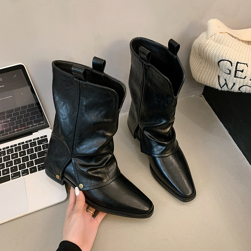 Women Boots:Pointed Toe High Chunky hot Heel Short Boots Western Style Fashion Simple Sexy Versatile,Black/Brown,Free shipping