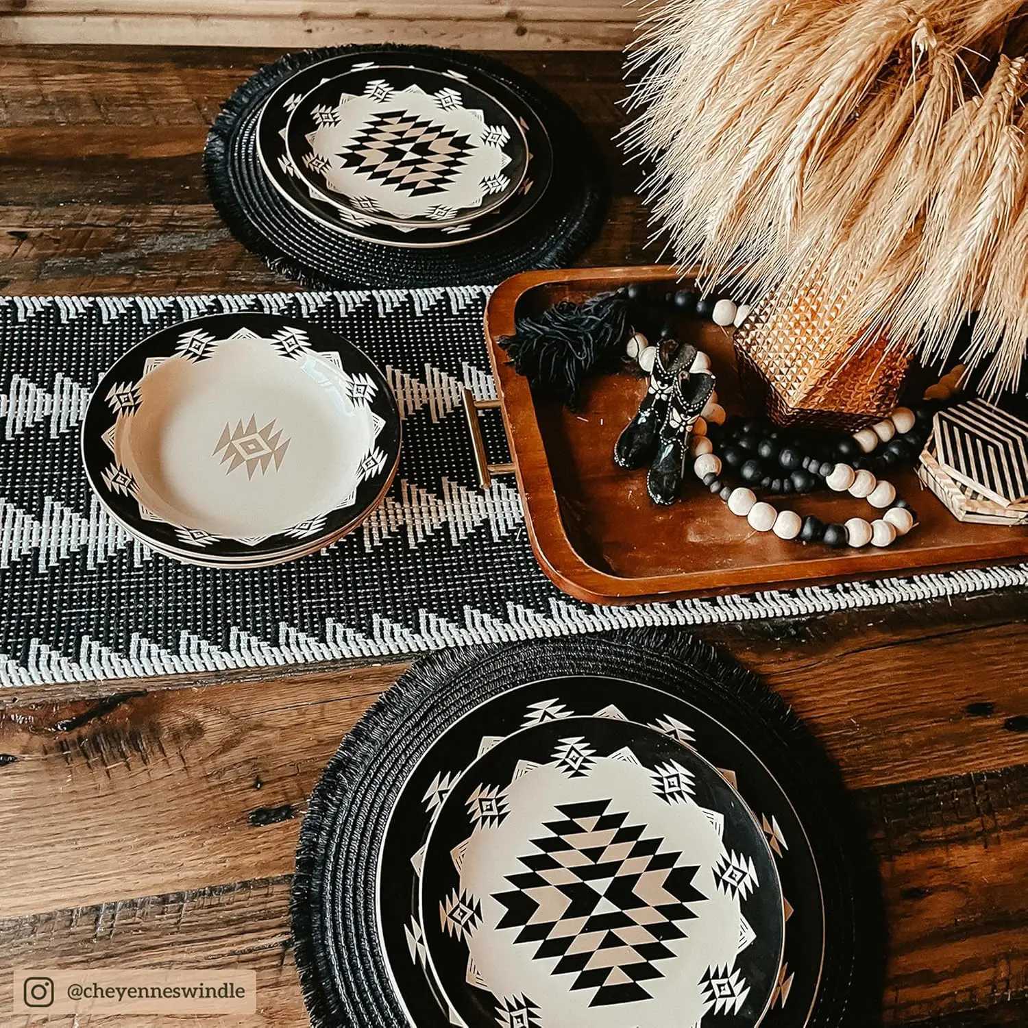 Paseo Road By HiEnd Accents Chalet Aztec 16 Piece Ceramic Dinnerware Set with Plates Bowls gs Southwestern Rustic Cabin LodgeXJ241209