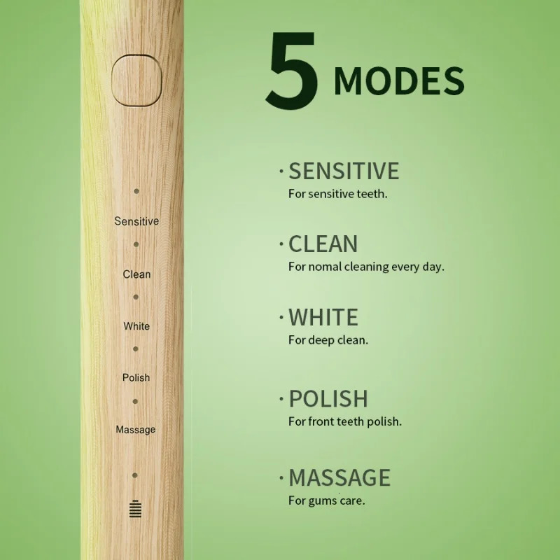 Environmentally friendly electric toothbrush bamboo brush head IPX7 circular DuPont soft bristle sonic health oral and dental cleaning gift 241209