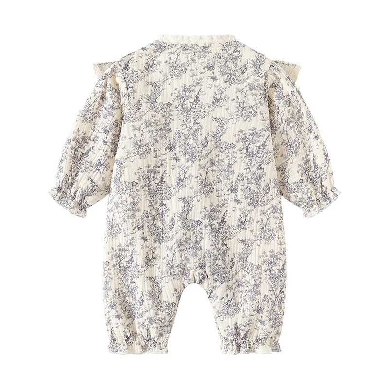 Inkjet newborn baby girl jumpsuit cotton toddler girl Onesie spring autumn baby jumpsuit+hat M241211