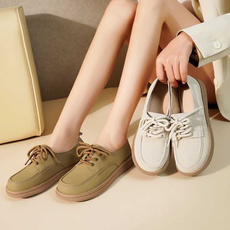 AIYUQI Women's Flats Shoes Genuine Leather Straps Student Shoes Women British Style Large Size Spring Shoes Women