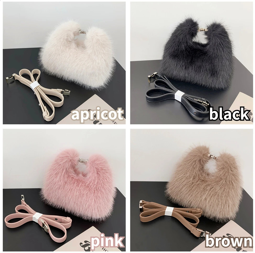 y Faux Fur Ladies Shoulder Bags Soft Plush Female Evening Clutch Purse Handbags Womens Small Tote Fluffy Crossbody Bag 241210