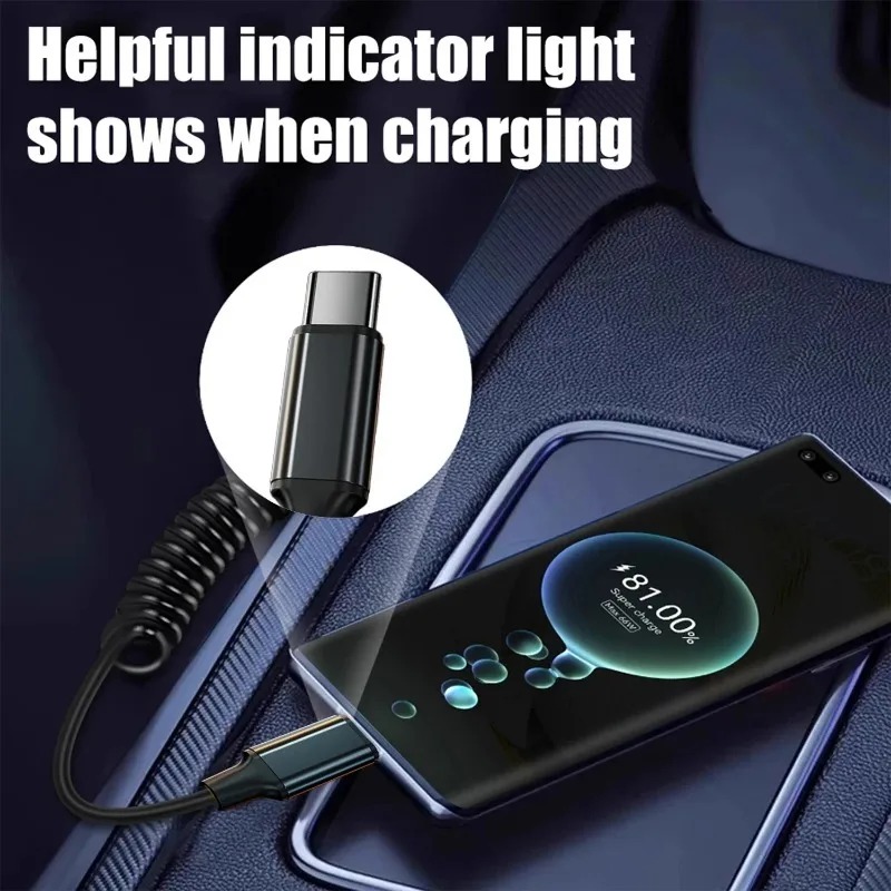 Dual Type C Coiled Spring Cables 5A 100W Super Fast Charging Wire Cord USB C To Type-C Spiral Data Line for Samsung IPhone 16 15