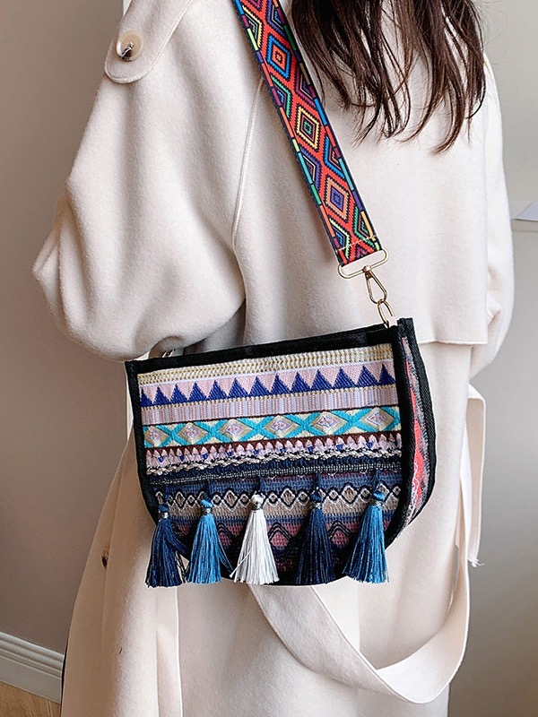 2025 new Printed canvas tassel personalized western crossbody bag Bohemian TK zhanyishengli