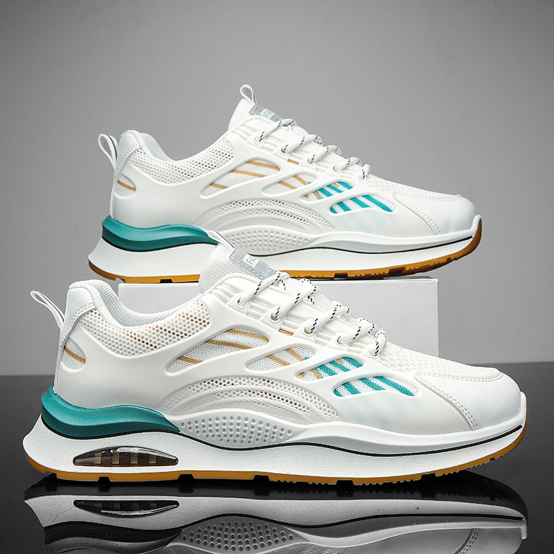 Running Shoes Men Sport Sneaker Lace-Up Thick Bottom Round Toe Jogging Gym Mesh Walking Shoes