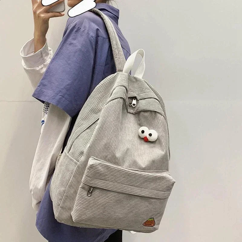 s College Bookbag Classic Women Preppy Style Large Capacity Corduroy Backpacks Teen Girls Schoolbag High School Student 241210