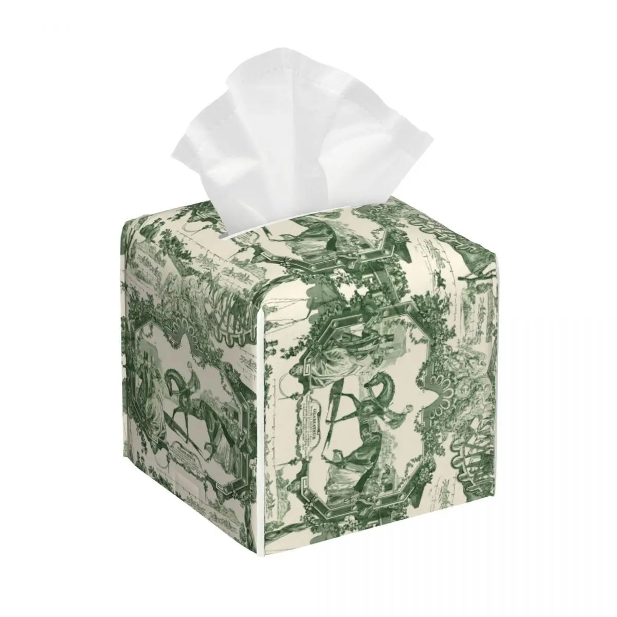 Customized retro French Toile de Jouy tissue box cover PU leather square traditional French art facial tissue holder 241211