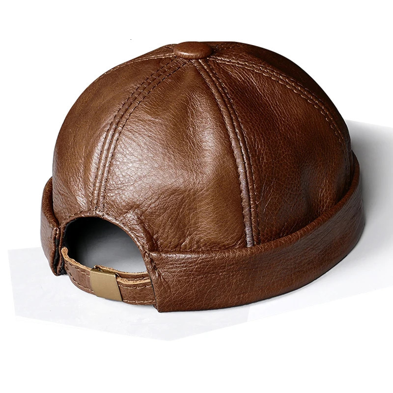 SpringWinter Women Genuine Leather Retro Watermelon Thin Beanie Hats Male Casual Caps Female BlackRed Boonie Hat Bonnet Mujer 241211