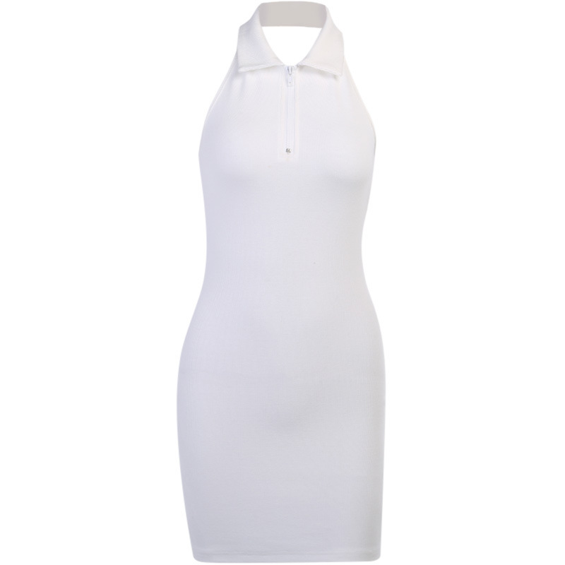 D843 New autumn and winter solid color slim fit halter neck off-shoulder Polo dress