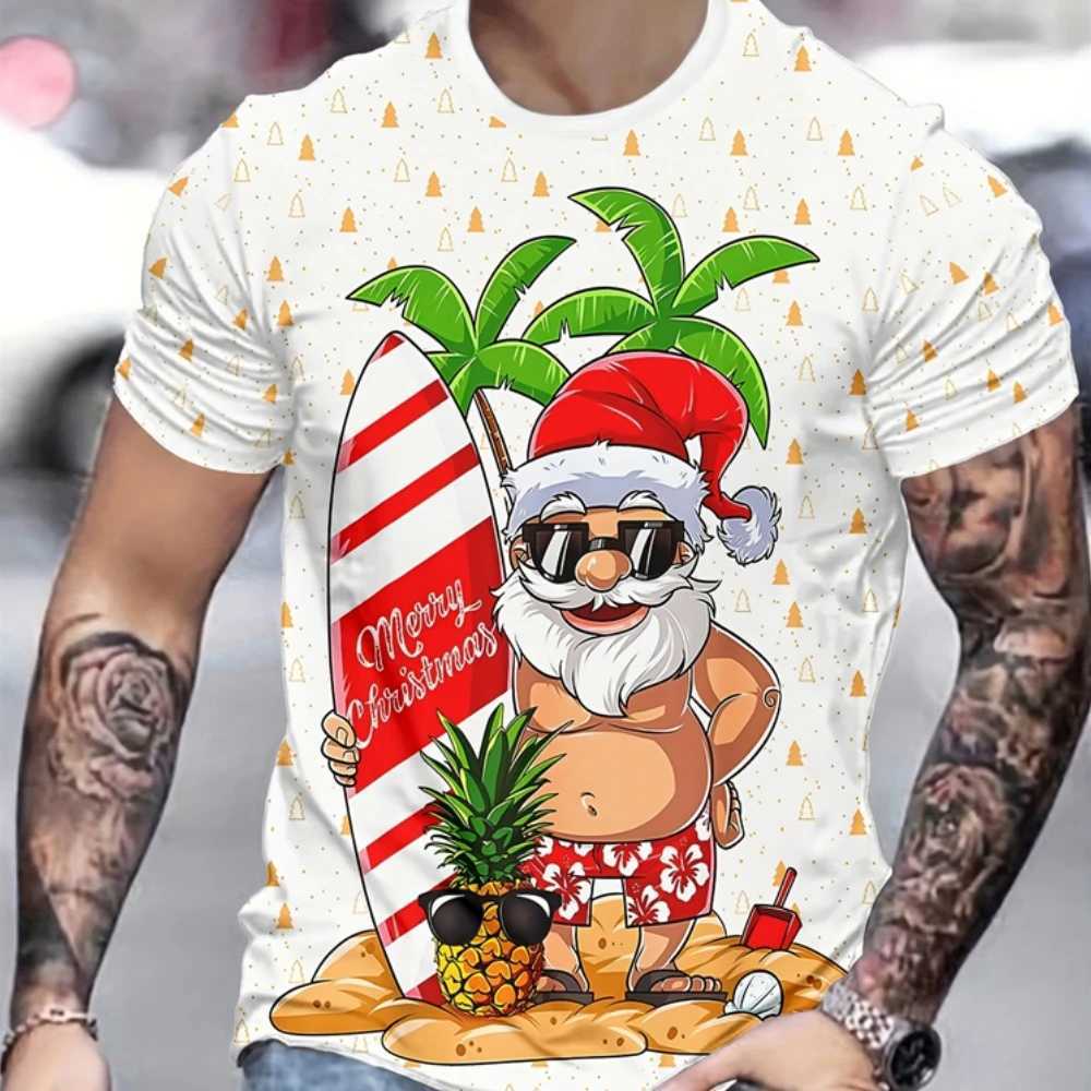 Funny Santa Claus Print Mens T-Shirt Christmas Tees Short Sleeve Tops Fashion Casual Streetwear Oversized T-Shirt Men ClothingXJ241210