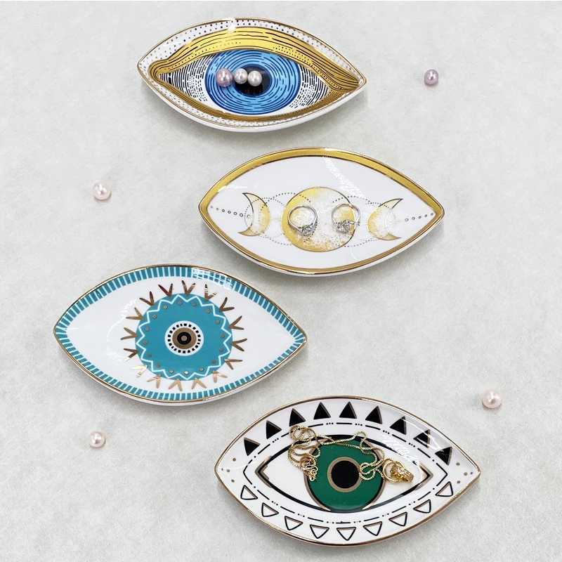 Ceramic Jewelry Tray Trinket Dish Rings Earrings Necklaces Dish Evil Eye Decorative Plate Bowl Home DecorXJ241209