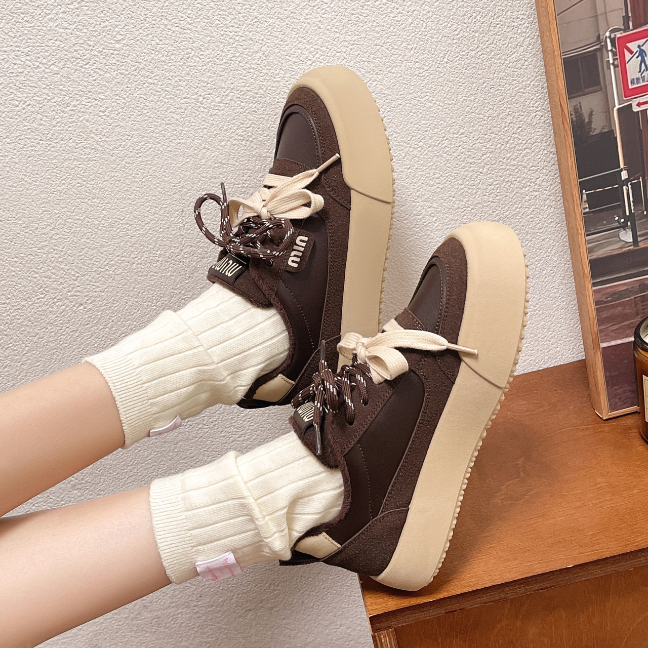 Women Shoes:Versatile Thick Soft Sole Casual Athleisure Style Fashion Shoes,Brown/Coffee,Free shipping