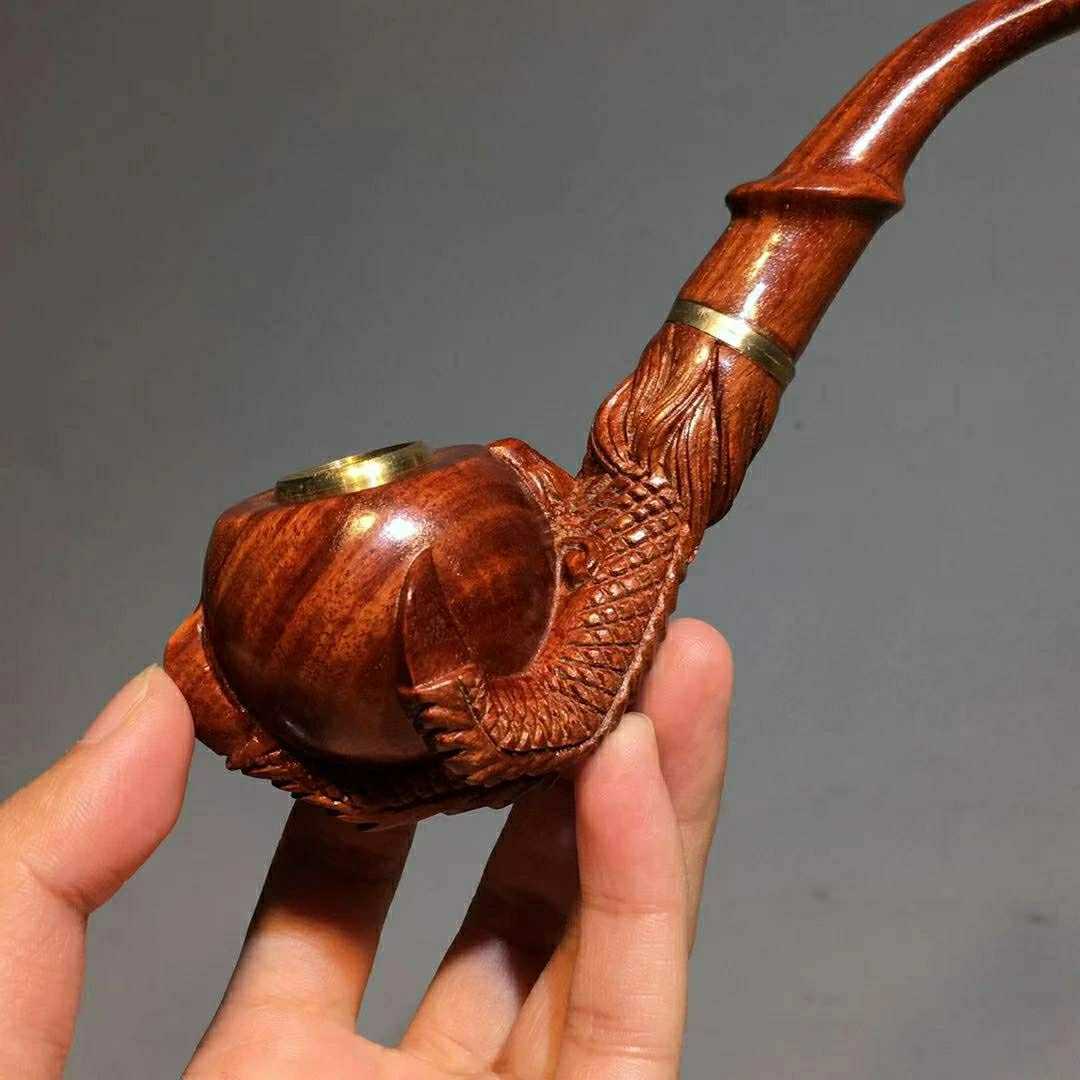 Tobacco Pipe Dragon Claw Box Handmade Solid Wood Old-fashioned Pot Mens Gift Filter High-grade Carved Small Leaf Red SandalwoodXJ241211