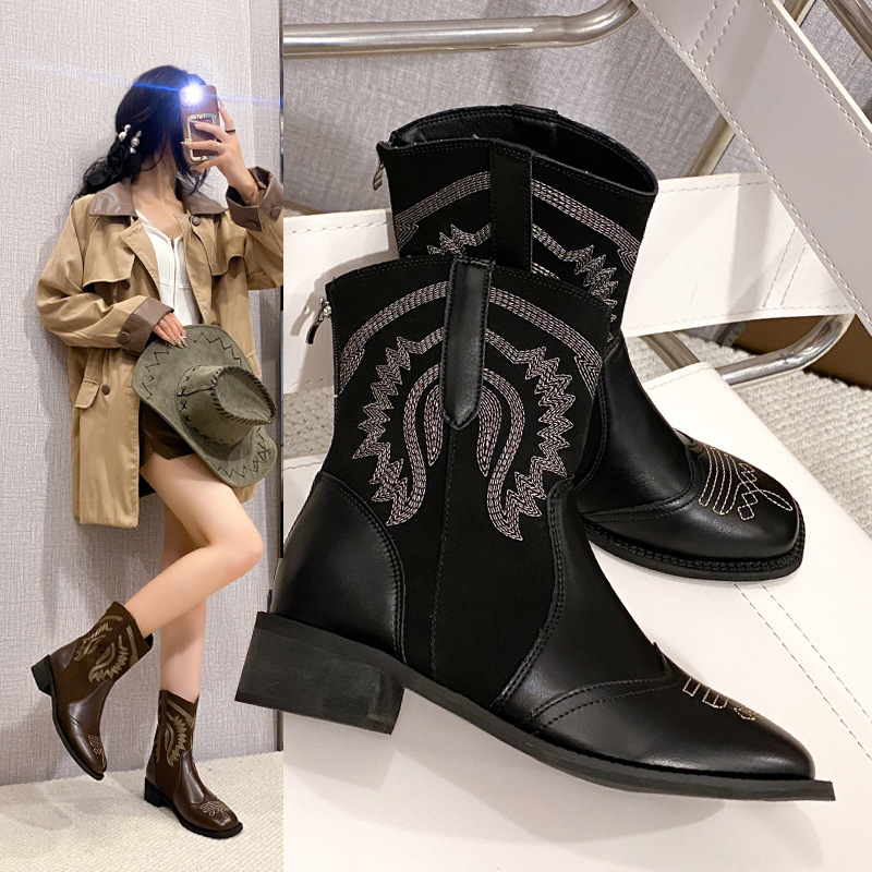 Women hot Boots:Retro British Style Thick Sole Chunky Heel Suit for Spring Versatile Fashion Short Boots,Black/Brown,Free shipping