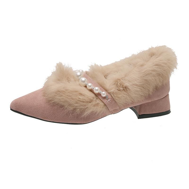 Women Dress Shoes:Fleece Winter Evening Party Wear Pointed Toe Veet Gentle Style High Heel Fashion Comfort,Black/Pink,Free shipping