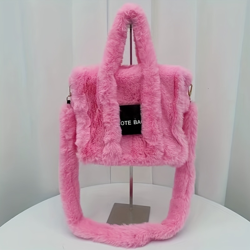 fashion soft plush small tote bag letters faux fur women handbags fluffy shoulder crossbody bags 241210