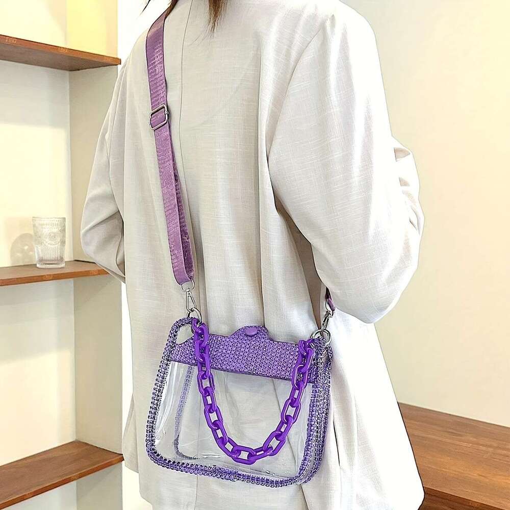 Trendy Rhie Decor Square Transparent ing Shoulder Bag, With Acrylic Strap Women's Handbag And For Music Festival