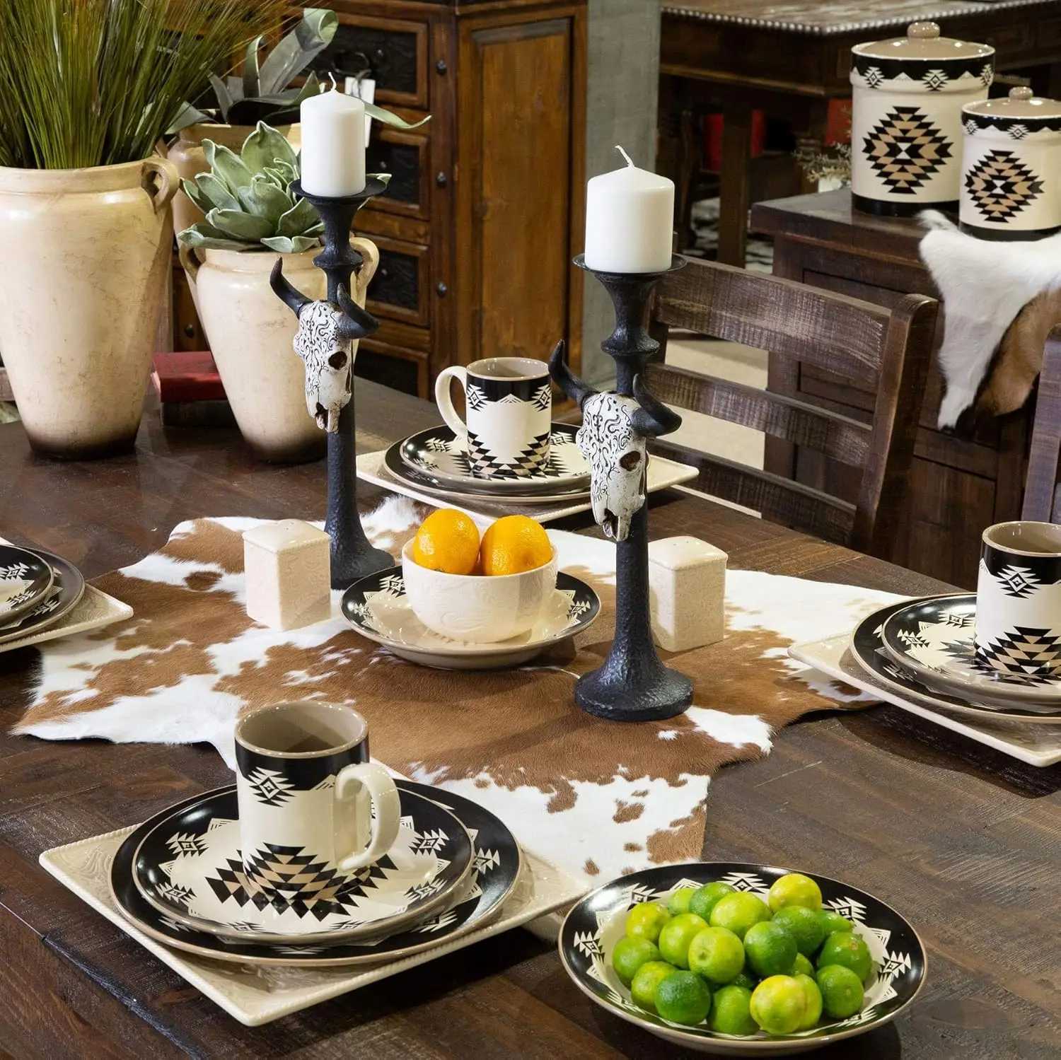 Paseo Road By HiEnd Accents Chalet Aztec 16 Piece Ceramic Dinnerware Set with Plates Bowls gs Southwestern Rustic Cabin LodgeXJ241209