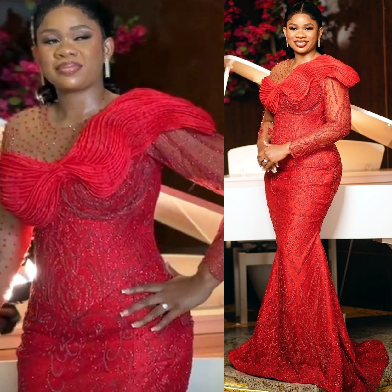 Red Mermaid Prom Dresses 2025 Beaded Sequined Lace Full Sleeves Evening Formal Party Second Birthday Engagement Gowns Plus Size Dress For Special Occa