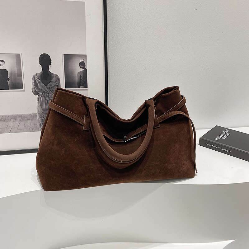 Handheld Tote for Women Suede Medium Top Handle Satchel Shoulder Bag Autumn Winter Matte Leather Trendy Large Commuter Shoulder Underarm Bag
