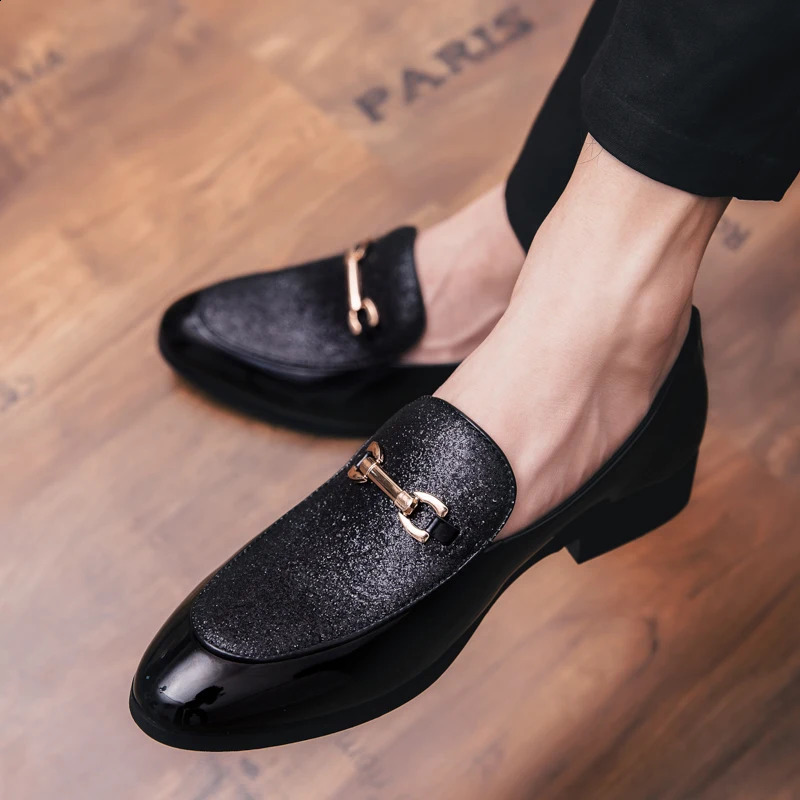 Fashion Leather Shoes For Businesss Sequin Men Wedding Formal Dress Shoes Man Office Oxford Manager Casual Shoes Plus Size 241211