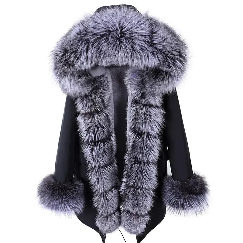 Winter warm Coat Natural Real Fox fur Jacket Hooded Black Woman Parkas Mulher Womens 241211
