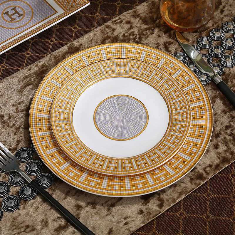 ic European Mosaic Dinner Plate Set Bone China Plate Salad Saucers ceramics Plates Afternoon Party With Gift Original boxXJ241209