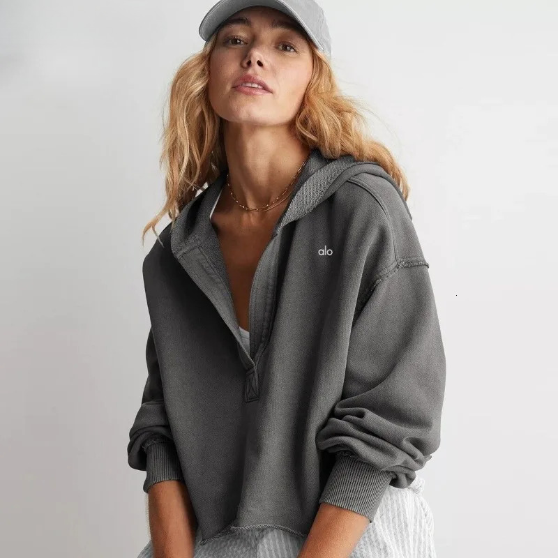 New Women's Pullover V-Neck Long-Sleeved Top Shoulder Sleeves Fiess Loose Hooded Sweater
