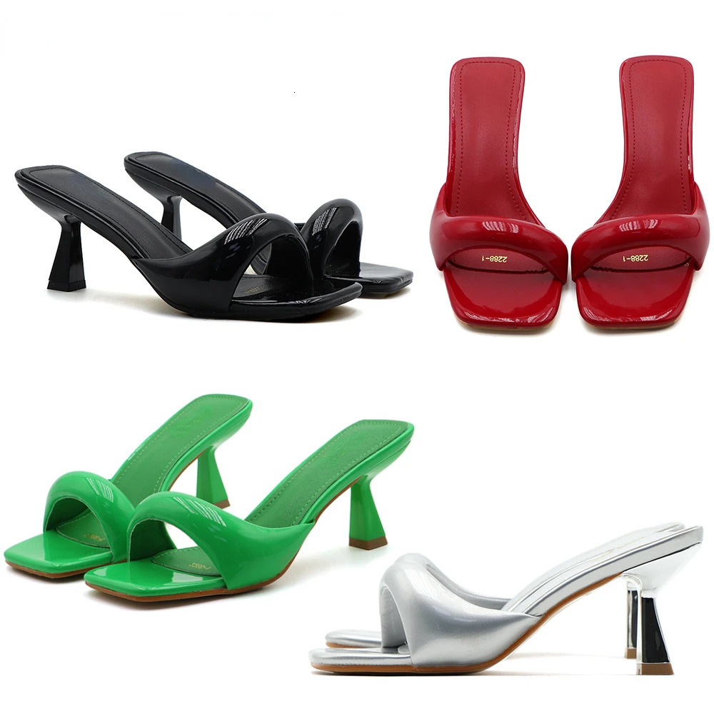 Fashion High Heel Slippers Women Open Toe Slingback Sandals Female Pumps Square Toe Summer Simple er Heeled Sandals 241211