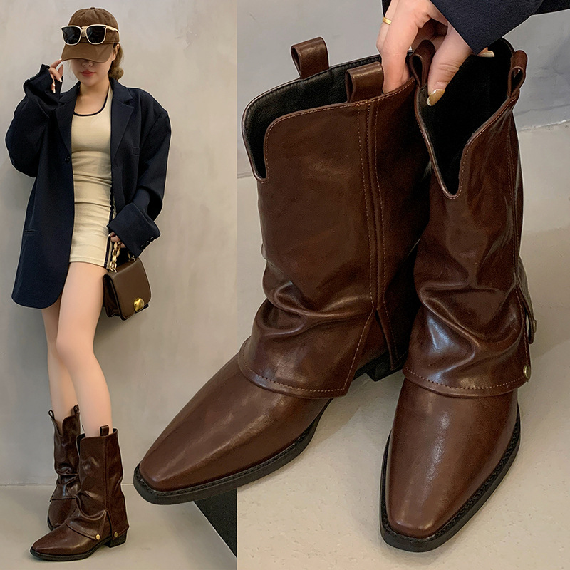Women Boots:Pointed Toe High Chunky hot Heel Short Boots Western Style Fashion Simple Sexy Versatile,Black/Brown,Free shipping