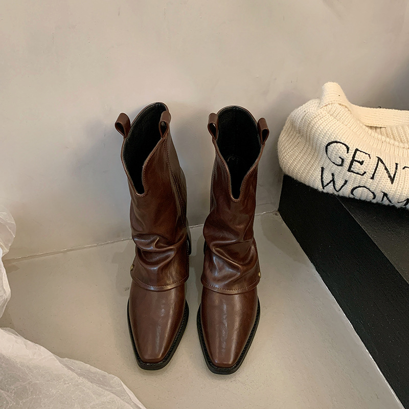 Women Boots:Pointed Toe High Chunky hot Heel Short Boots Western Style Fashion Simple Sexy Versatile,Black/Brown,Free shipping
