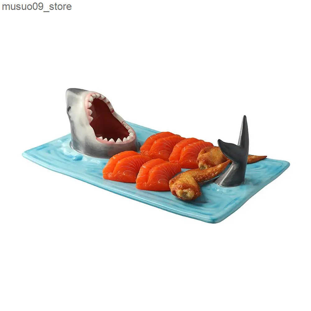Decorative Plates Unique Shark Shape Plate Funny Decorative Ceramic Sushi Plates For DessertCheese Snacksfruitsvegetable Home Decor Access U6K6 L24091
