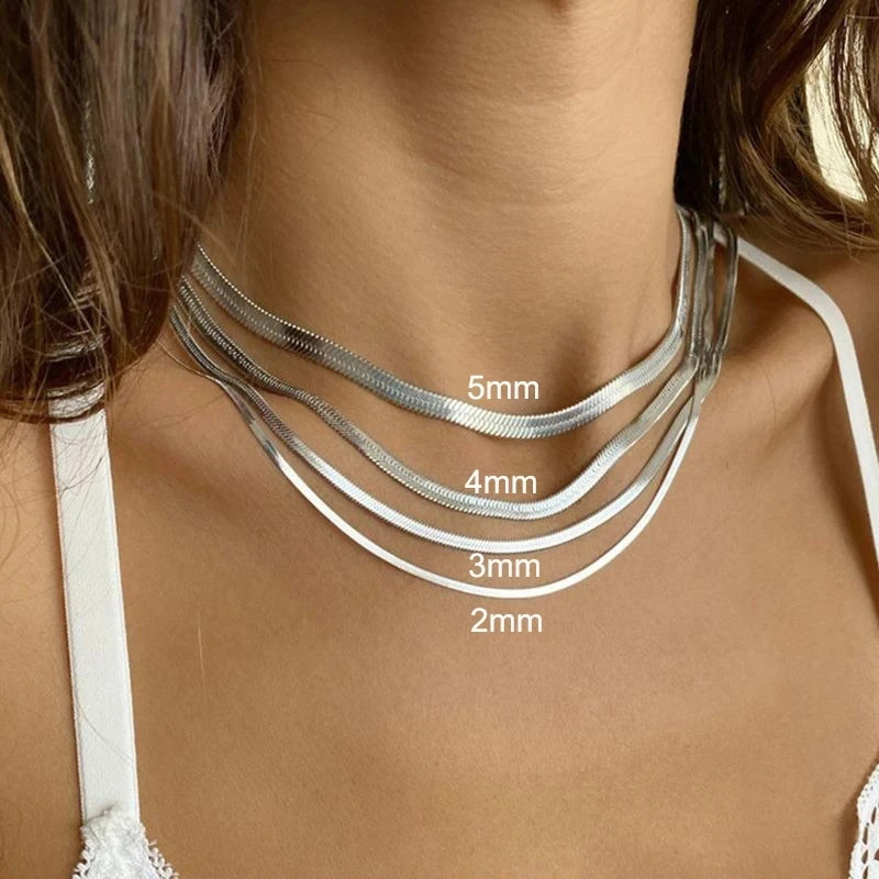 316L Gold Color Stainless Steel Snake Chain Necklace for Women Men Herringbone Choker Neck Chains 2024 Trend Jewelry Gift 241211