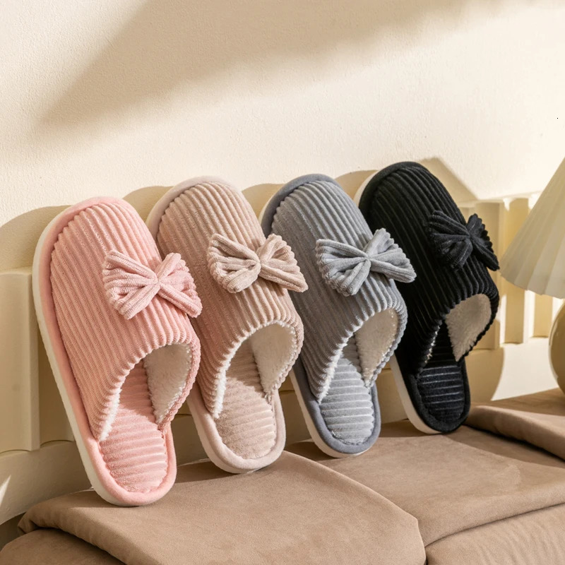 Fashion Womens Bow Slippers FallWinter Indoor Bedroom Floor Lightweight and Comfortable Soft Warm Slippers for Home 241220