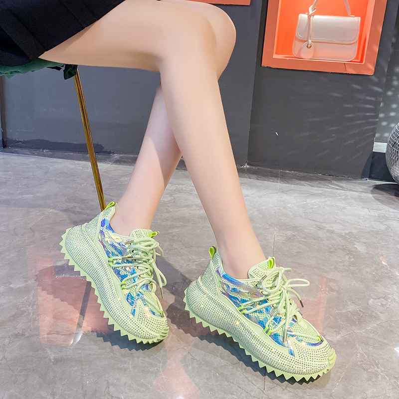 2025 New Women's Cross Lace up Thick Bottom Casual Fashion Running Shoes Luxury Full Diamond Casual Shoes High Quality Designer Sports Shoes Shin