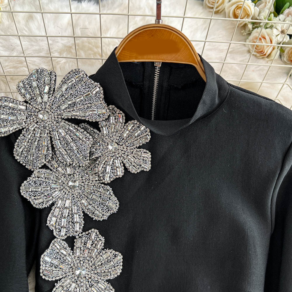 TWOTWINSTYLE Solid Spliced Dias Two Piece Set For Women O Neck Long Sleeve Top High Waist Slim Skirt Sets Female Kse517939