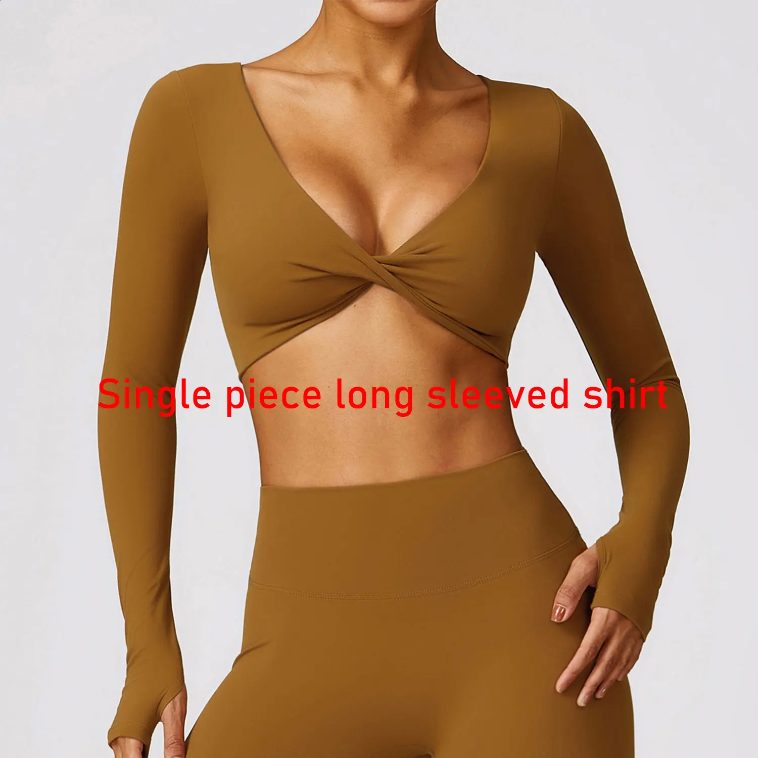 Yoga shirt long sleeved yoga cut top low cut bra integrated shirt fitness shirt fitness top insert pad ultra-thin fit sporty and sexy 241210