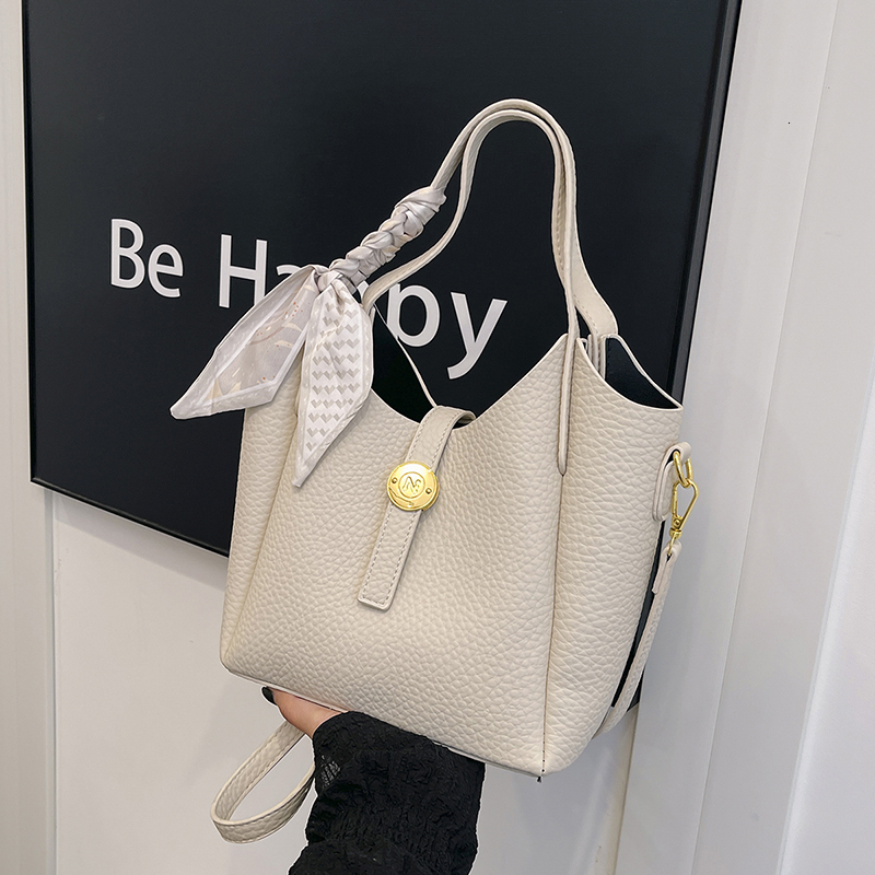 High-End Shoulder For Women's PU Leather Simple Bucket Bag Solid Color Versatile Tote Purse Adjustable Strap Satchel Handbag